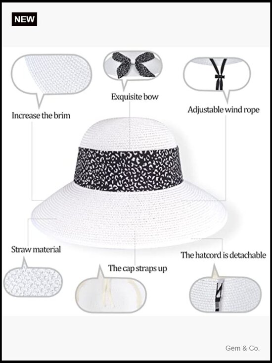 Wide Brim Straw Sun Hat UPF 50 with Chin Strap Floppy Foldable main image 7